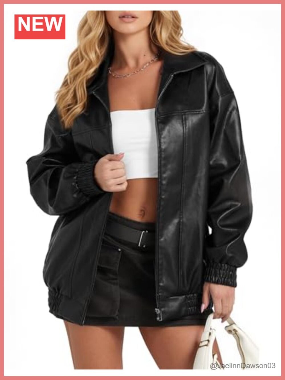 Womens Faux Leather Jacket Oversized Fall Bomber Zip Up Coat